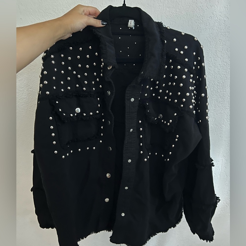 ELAN Black Jacket Studded Oversized Fit